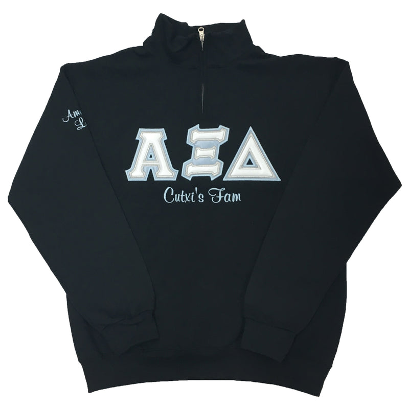 Quarter-Zip Greek Letters Satin Puff Embroidery