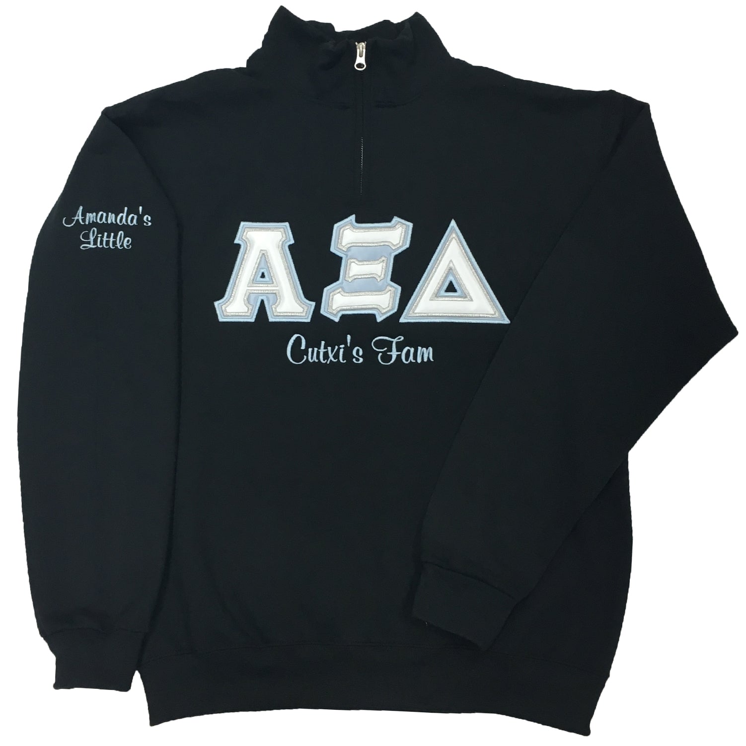 Quarter-Zip Greek Letters Satin Puff Embroidery