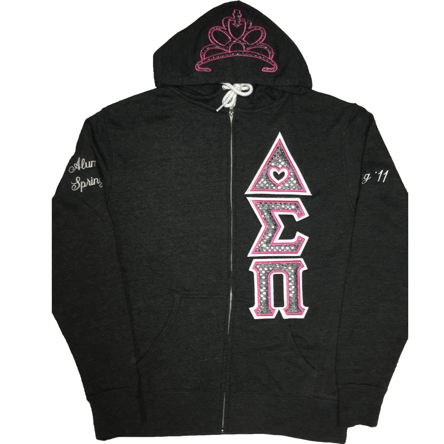 Zip Up Hoodie Satin Puff Greek Letters