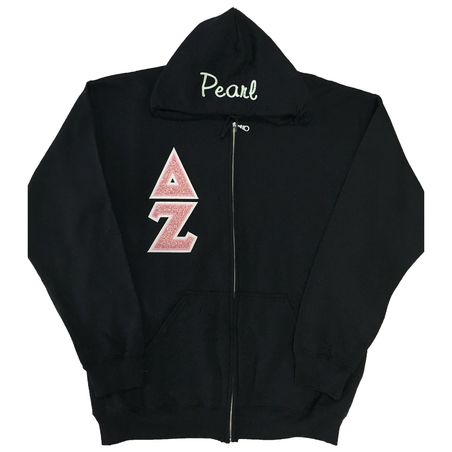 Zip Up Hoodie Satin Puff Greek Letters