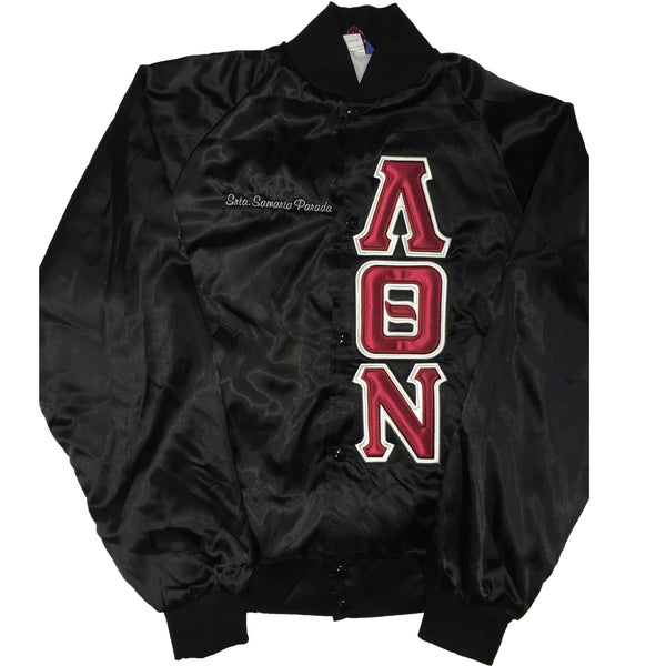 Satin Baseball Jacket with Puff Greek Letters