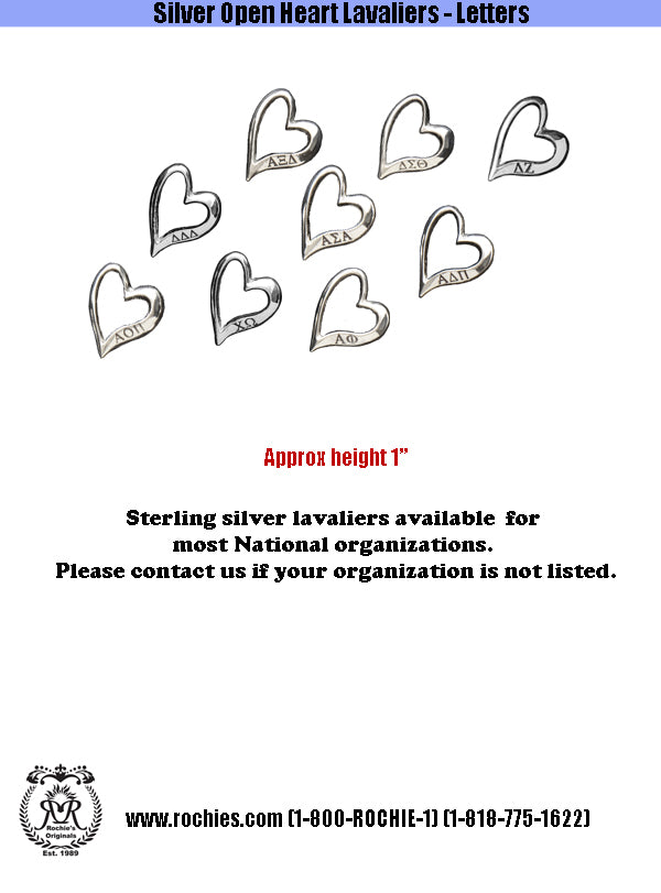 Silver Open Heart Lavaliers - Letters